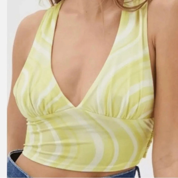Urban Outfitters Phoenix Plunging Tie Back Tank Crop Top Neon yellow medium - Picture 1 of 7